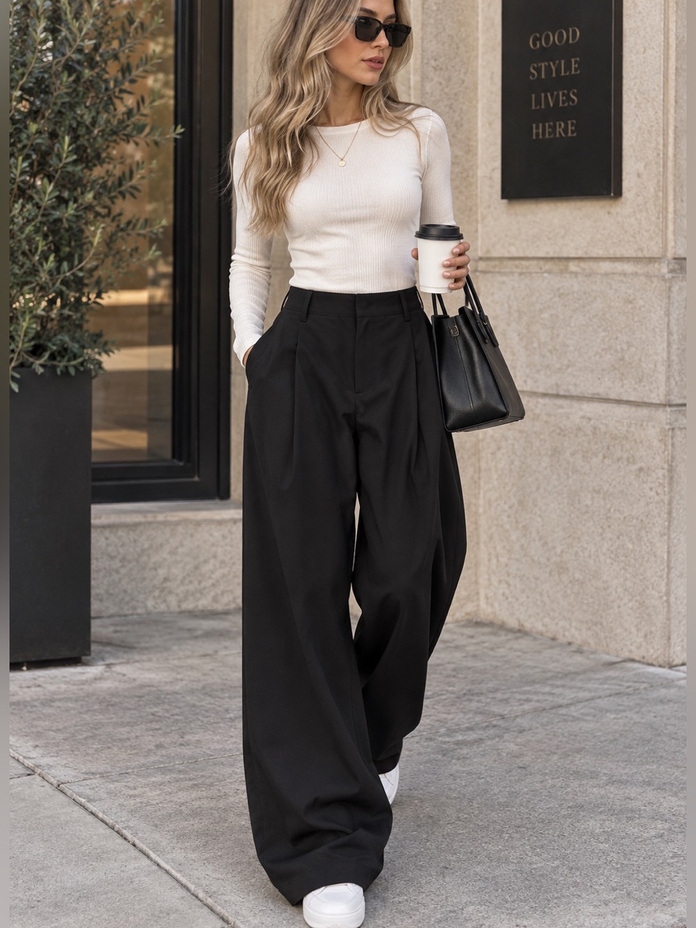 COMMENSE Basic Baggy Wide Leg Dress Pants